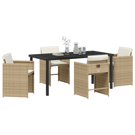 vidaXL 5-delige tuintafelset met kussens - Beige poly rattan afbeelding3 - 1