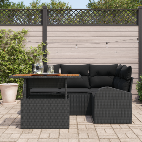 vidaXL 5-delige tuintafelset met kussens zwart poly rattan acacia afbeelding3 - 1