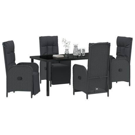 vidaXL 5-delige tuintafelset met kussens, zwart poly rattan afbeelding3 - 1