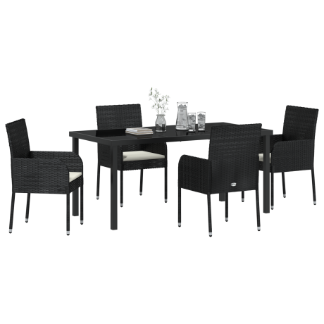vidaXL 5-delige tuintafelset met kussens zwart poly rattan afbeelding3 - 1
