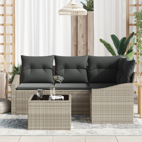 vidaXL Bankstel met kussen 5 pcs Lichtgrijs poly rattan afbeelding3 - 1