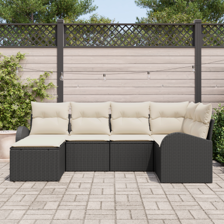 vidaXL Bankstel met kussen met opslag 6 pcs Zwart en Wit poly rattan afbeelding3 - 1