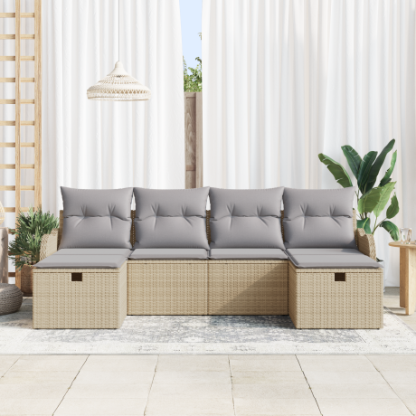 vidaXL 6-delige Ligbed Set met Kussens Beige Poly Rattan afbeelding3 - 1
