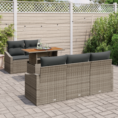 vidaXL 6-delige ligbed set met kussens grijs poly rattan afbeelding3 - 1