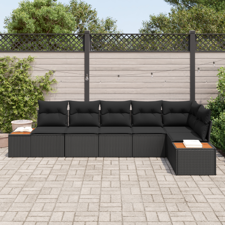 vidaXL 6-delige ligbed set met kussens zwart poly rattan acacia afbeelding3 - 1
