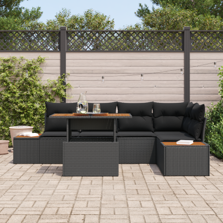 vidaXL 6-delige ligbed set met kussens zwart poly rattan afbeelding3 - 1