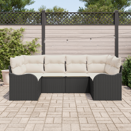 vidaXL 6-delige Ligbed Set met Kussens Zwart Poly Rattan afbeelding3 - 1