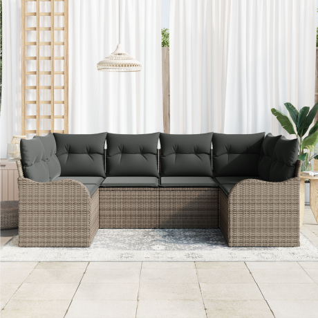 vidaXL 6-delige ligbedset met kussens - grijs poly rattan afbeelding3 - 1