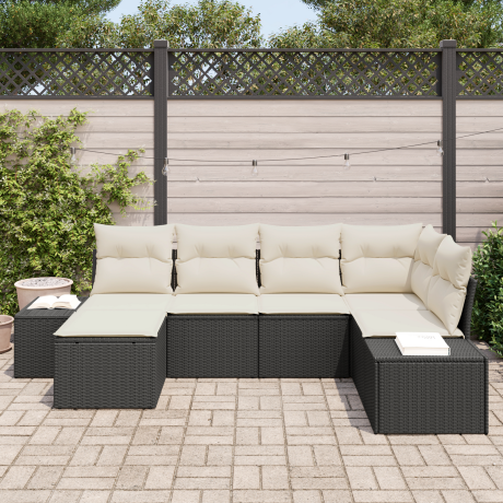 vidaXL 6-delige ligbedset met kussens zwart poly rattan afbeelding3 - 1