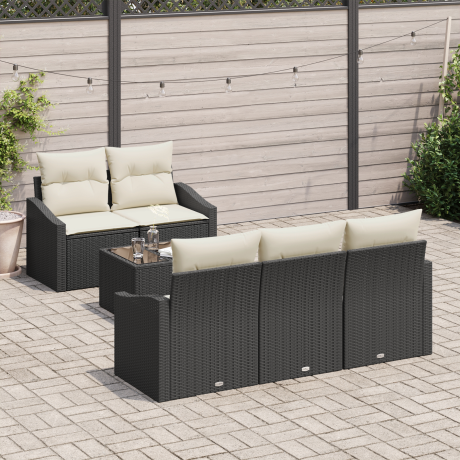 vidaXL 6-delige ligbedset met kussens zwart poly rattan afbeelding3 - 1