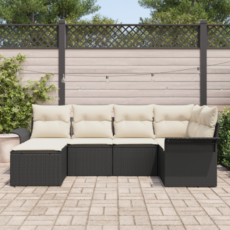 vidaXL Tuin Sofa Set met kussen 6 pcs Zwart poly rattan afbeelding3 - 1