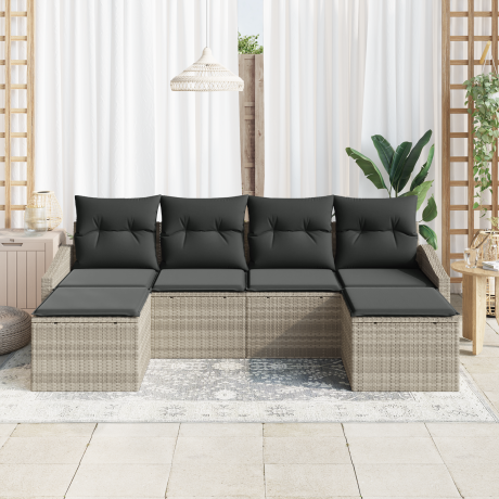 vidaXL Tuin Eetset 6 pcs Lichtgrijs Poly Rattan en Poedergecoat Staal afbeelding3 - 1