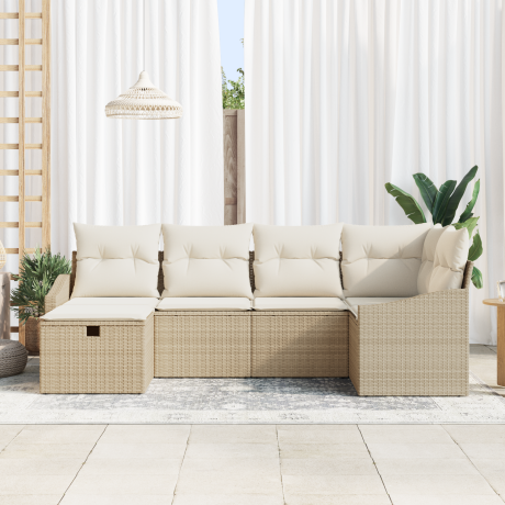 vidaXL 6-delige Tuin Sofa Set met Kussens Beige Poly Rattan afbeelding3 - 1