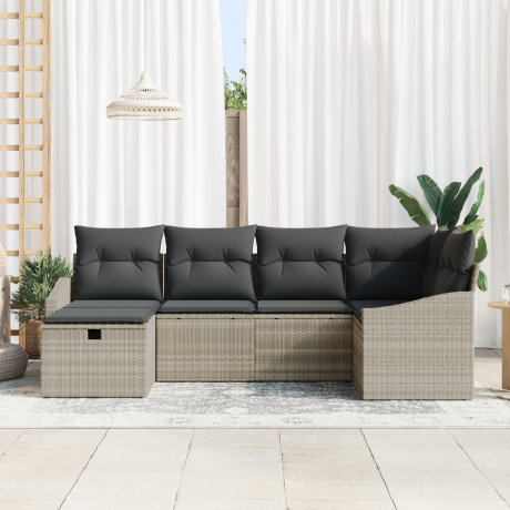 vidaXL Bankstel met kussen 6 pcs Licht Grijs en Grijs poly rattan afbeelding3 - 1
