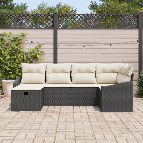 vidaXL Bankstel met kussen met opslag 6 pcs Zwart en Crème poly rattan afbeelding3 - 1