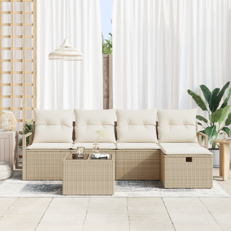 vidaXL 6-delige tuinbank set met kussens beige poly rattan afbeelding3 - 1