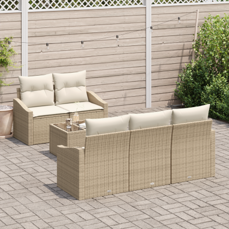vidaXL Bankstel met kussen met opslag 6 pcs Beige en Crème poly rattan afbeelding3 - 1