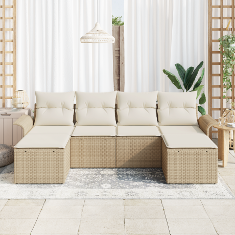 vidaXL 6-delige tuinbankset met kussens Beige Poly Rattan afbeelding3 - 1