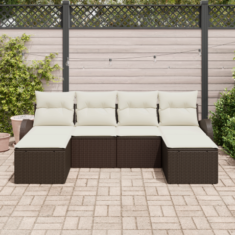 vidaXL Bankstel met kussen met opslag 6 pcs Bruin en wit poly rattan afbeelding3 - 1