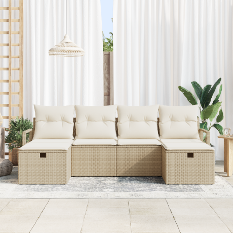vidaXL Bankstel met kussen 5 pcs poly rattan afbeelding3 - 1