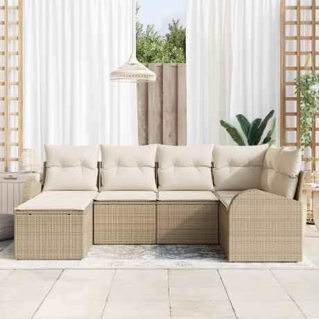 vidaXL Bankstel met kussen met opslag 6 pcs Beige en Wit poly rattan afbeelding3 - 1