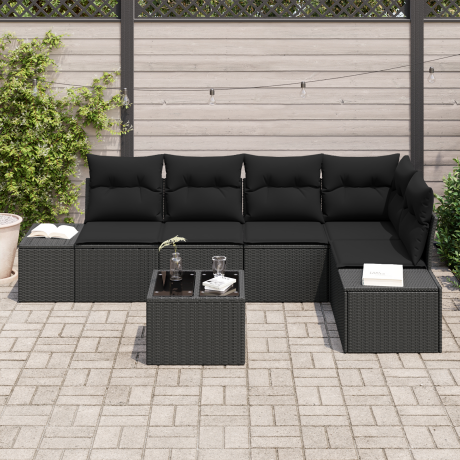 vidaXL 6-delige tuinbankset met kussens in beige poly rattan afbeelding3 - 1