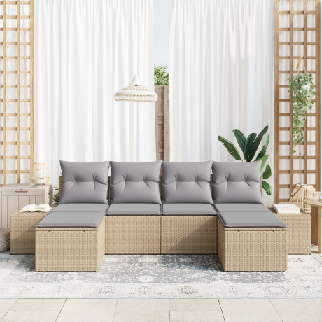 vidaXL Tuin Sofa Set met kussen 4 pcs Beige en Licht Grijs poly rattan afbeelding3 - 1
