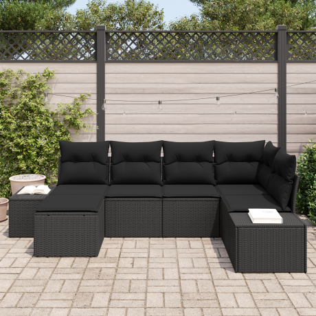 vidaXL Tuin Sofa Set met kussen met opslag 6 pcs Zwart poly rattan afbeelding3 - 1