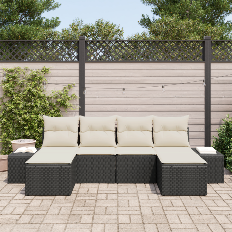 vidaXL Tuin Sofa Set met kussen 4 pcs Zwart en Crème poly rattan afbeelding3 - 1