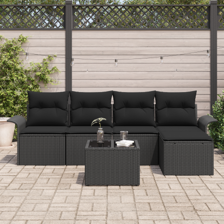 vidaXL Buitensofa met kussen 6 pcs Zwart poly rattan afbeelding3 - 1