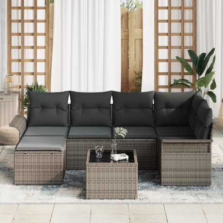 vidaXL 6-delige Tuinsalonset met kussens poly rattan zwart afbeelding3 - 1