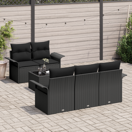 vidaXL 6-delige tuinsalonset met kussens - zwart poly rattan afbeelding3 - 1