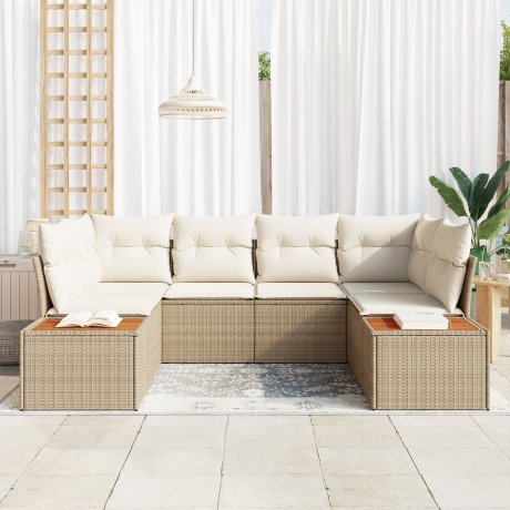 vidaXL 6-delige tuinset met kussens - Beige Poly Rattan Acacia afbeelding3 - 1