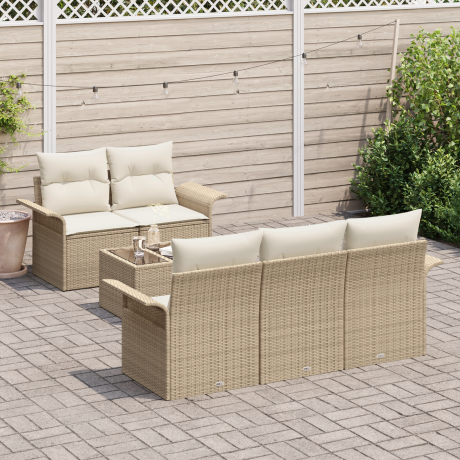 vidaXL 6-delige tuinset met kussens beige poly rattan afbeelding3 - 1