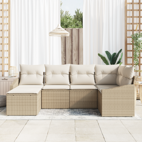 vidaXL 6-delige tuinset met kussens - Beige Poly Rattan afbeelding3 - 1