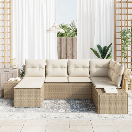 vidaXL Tuin Sofa Set met kussen 6 pcs Beige en Crème poly rattan afbeelding3 - 1