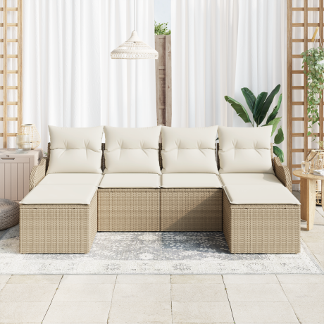 vidaXL 6-delige tuinset met kussens - Beige Poly Riet afbeelding3 - 1