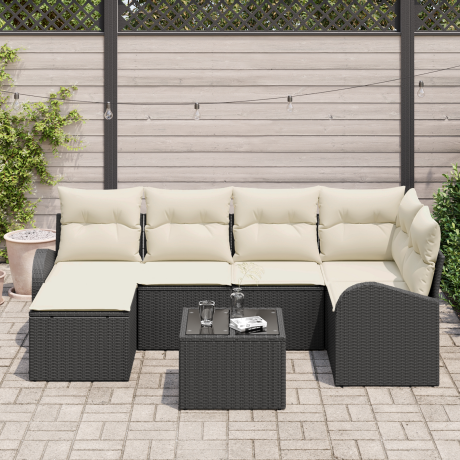 vidaXL Bankstel met kussen met opslag 7 pcs Zwart en Wit poly rattan afbeelding3 - 1
