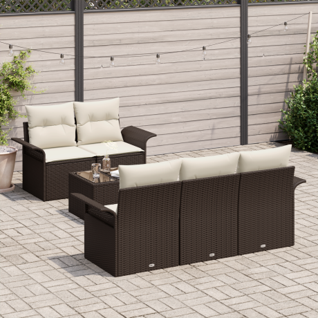vidaXL Tuin Sofa Set met kussen 6 pcs Bruin en Crème 55 x 55 x 37 cm afbeelding3 - 1