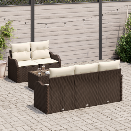 vidaXL Tuin Sofa Set 6 pcs Bruin en Crème Poly rattan, staal en glas afbeelding3 - 1