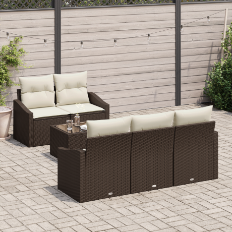 vidaXL Bankstel met kussen met kussen 6 pcs Bruin en Crème poly rattan afbeelding3 - 1