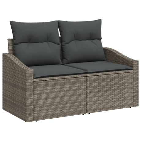 vidaXL Bankstel met kussen met opslag 6 pcs Grijs poly rattan afbeelding3 - 1