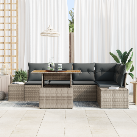 vidaXL Tuin Eetset met kussen 6 pcs Grijs en Bruin afbeelding3 - 1