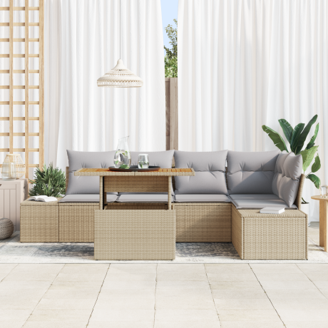 vidaXL Tuin Eetset met kussen 6 pcs Beige en Grijs afbeelding3 - 1