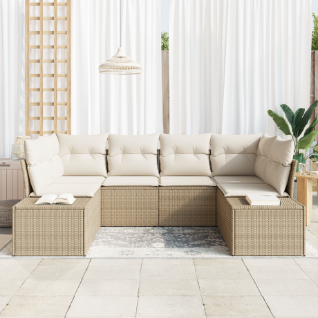 vidaXL 6-delige tuinset met kussens in beige poly rattan afbeelding3 - 1