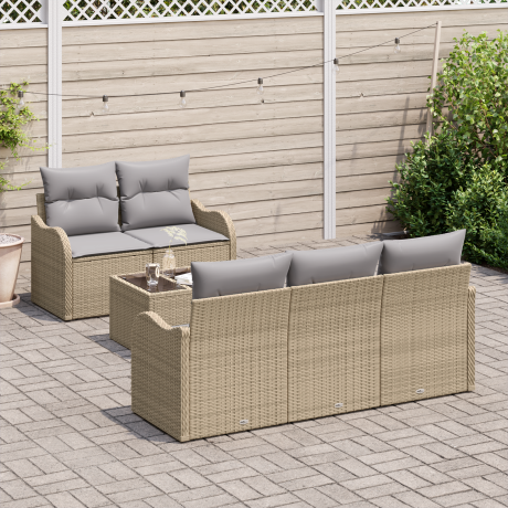 vidaXL Tuin Sofa Set 6 pcs Beige en Grijs Poly rattan, staal en glas afbeelding3 - 1