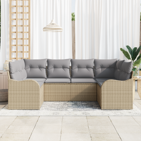 vidaXL 6-delige tuinset met kussens in beige poly rattan afbeelding3 - 1