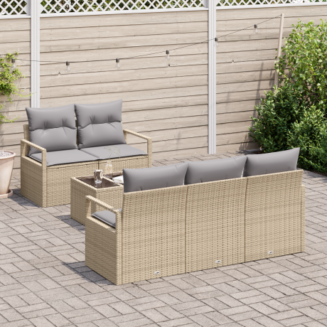 vidaXL Bankstel met kussen 6 pcs Beige en Grijs poly rattan afbeelding3 - 1