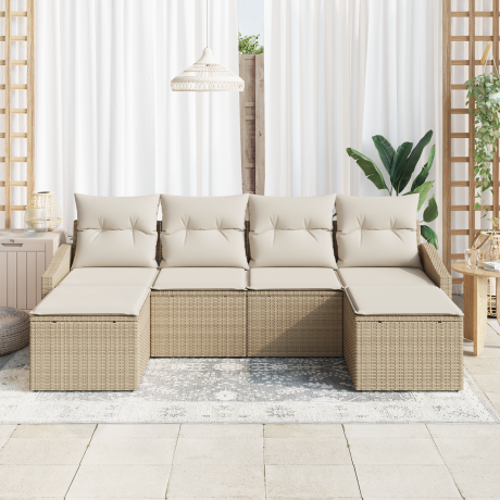 vidaXL Tuin Eetset met kussen met opslag 6 pcs Beige en Crème afbeelding3 - 1