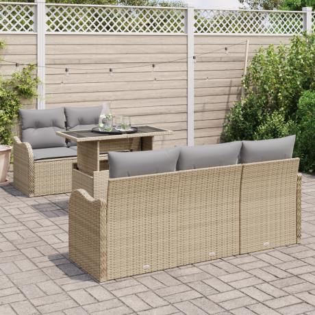 vidaXL 6-delige tuinset met kussens in beige poly rattan afbeelding3 - 1